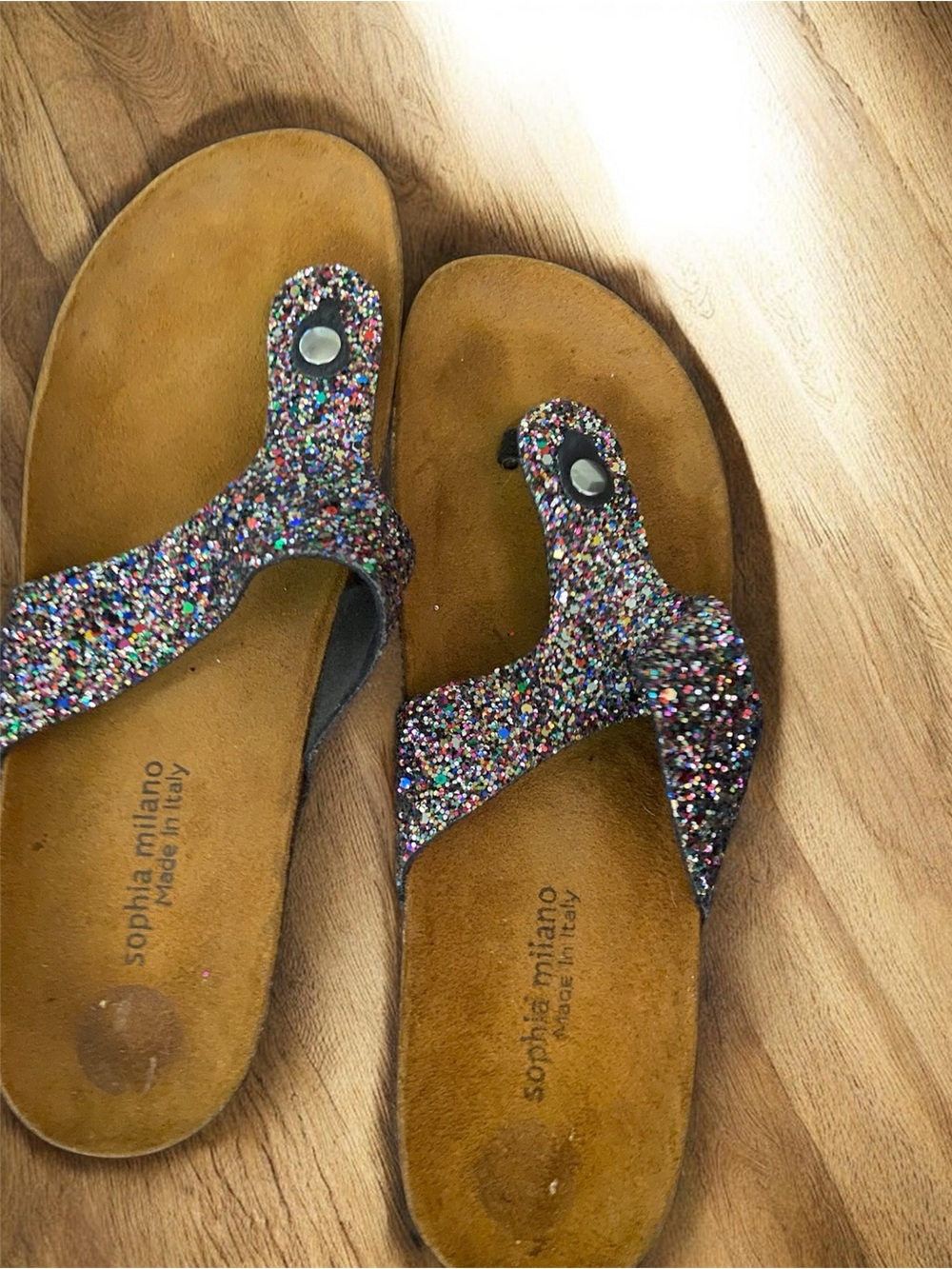 Sophia Milano Multicolor Glitter Thong Sandals